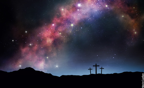 three empty crosses
                          against starry sky by Kevin Carden