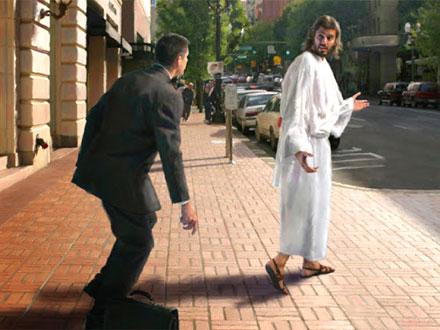 Christ
                  calls business man on street corner