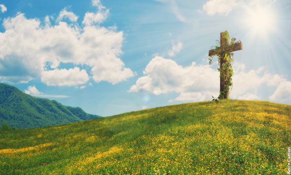 Easter Sunday Cross in landscape