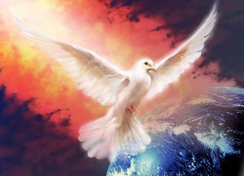 Holy Spirit hovering over the whole world