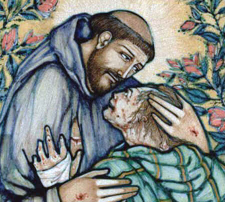 St. Francis of
                  Assisi embraces a leper