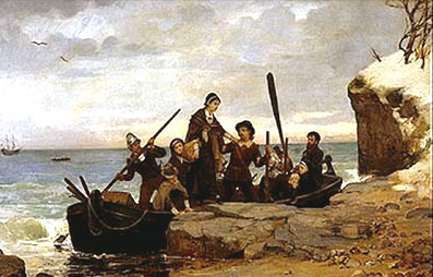 Pilgrims
                          landing at Plymouth colony