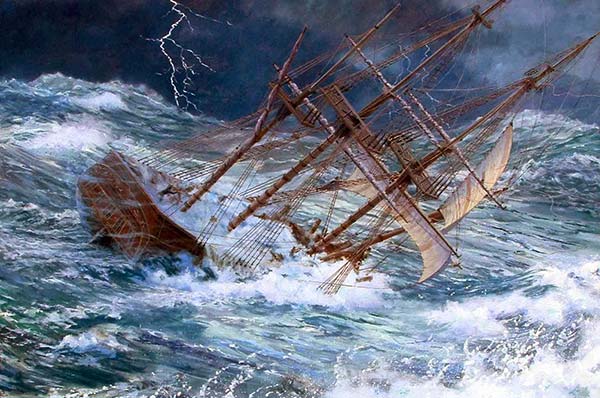 slave ship caught in a storm at
                          sea