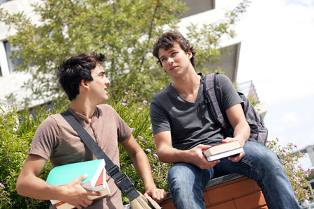 two students talking