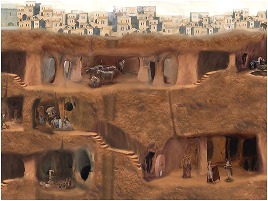 illustration of underground city in
                            Cappadocia