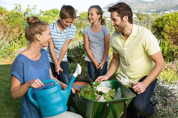 young family
                  gardening