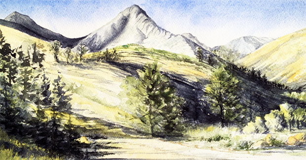 mountain landscape illustration by Ros
                          Yates
