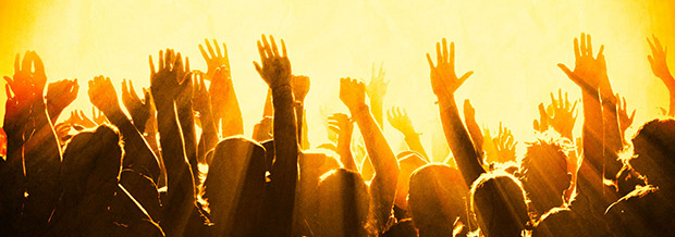 hands raised
                  in worship and praise